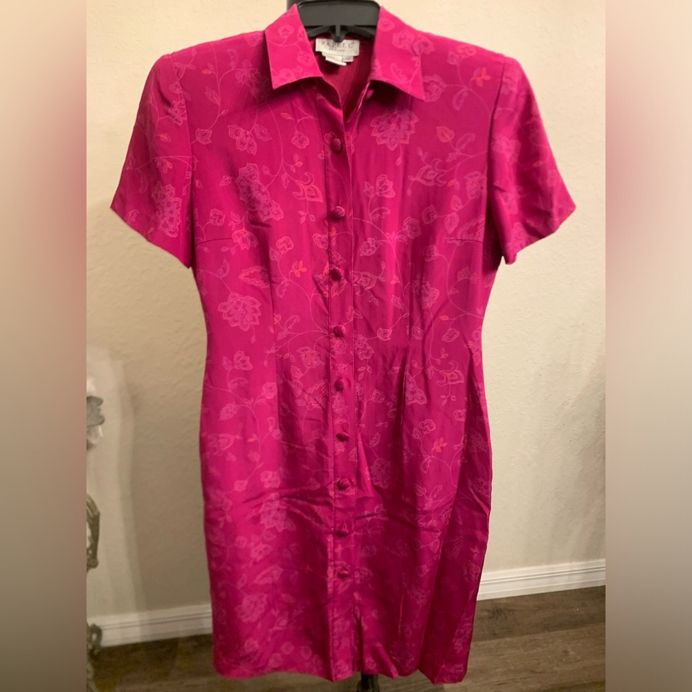 Adrianna Papell Fuchsia Pink Floral Button-Front Dress